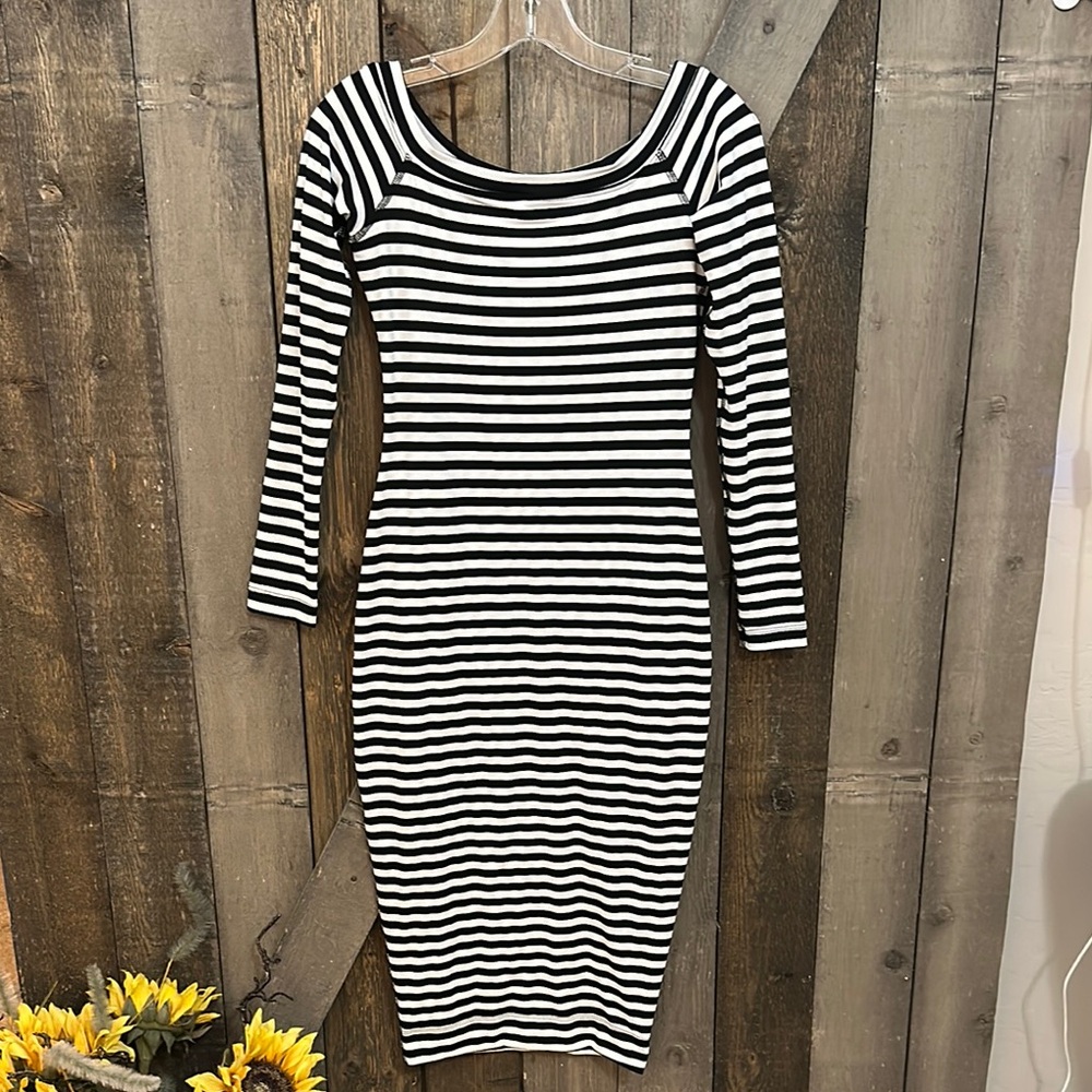 Hard Tail Black and White Bodycon Midi Dress